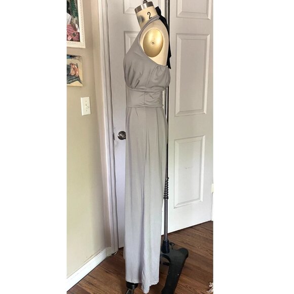 ALLEGRA K Gray Black SASH Halter Mock-wrap Cocktail JUMPSUIT Romper *SMALL* - Picture 4 of 7